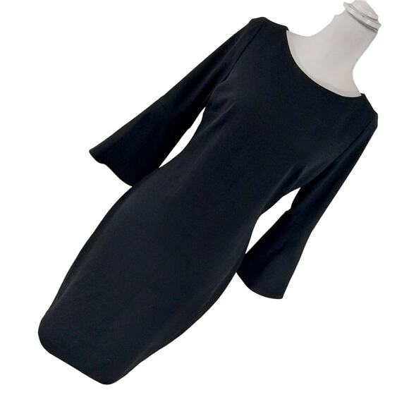 CALVIN KLEIN! STUNNING CHIC BLACK BELL SLEEVE SHEATH STYLE MIDI DRESS! SZ 8 - Picture 1 of 10